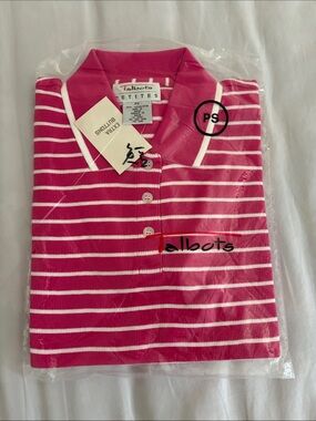 Vintage Talbots Petite Pink and White Striped Polo Shirt